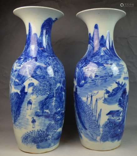 Large Pair of Chinese Blue and White Vase 19th C