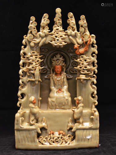 Chinese Celadon Glazed Porcelain Pagoda with guanyin