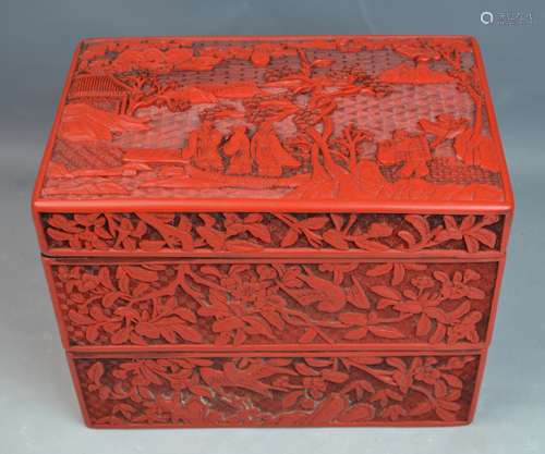 Chinese 3-section Rectangular Cinnabar Box