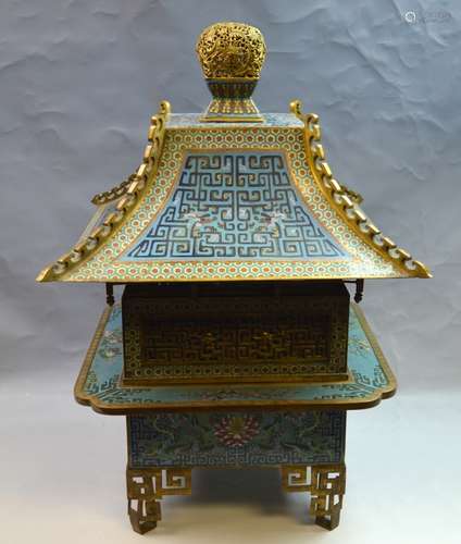 Chinese Cloisonne Censer in Pagoda Shape