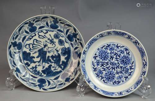 Two Chinese Blue and White Porcelain Plates