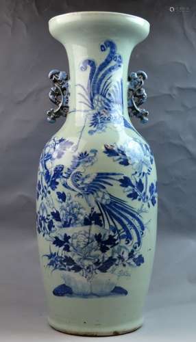 Chinese Blue and White Porcelain Vase with Handles