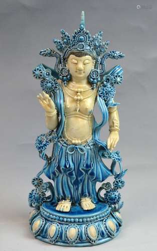 Chinese Turquoise-blue Glazed Porcelain Buddha