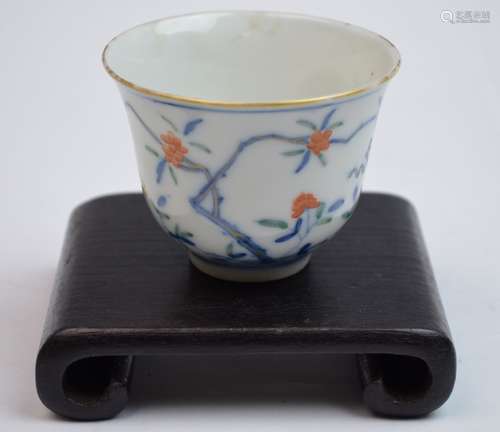 Chinese B&W Famille Verte Porcelain Cup