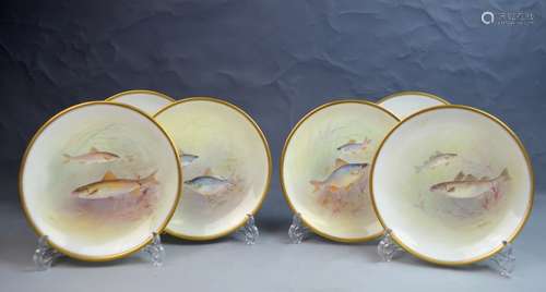 6 Royal Doulton Fish Hand Painted Porcelain Plates