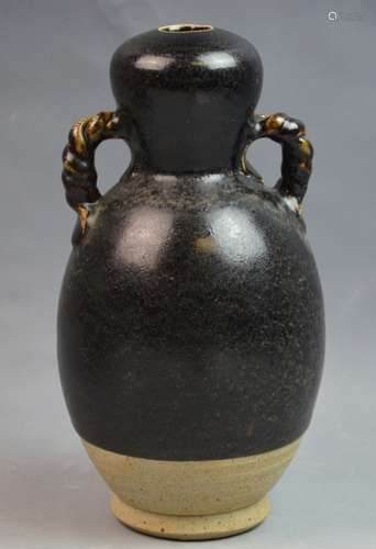 Chinese Black Glazed Porcelain Ewer with Handles