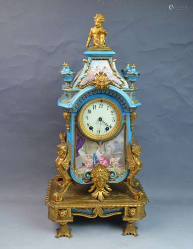 Gilt Bronze Mounted Turquoise Ground Sevres Clock