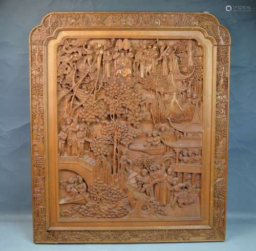 Chinese Wood Carved Panel in Relief