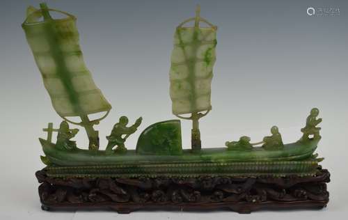 Chinese Carved Jadeite Boat