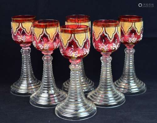 6 Bohemian Glass Cups Set