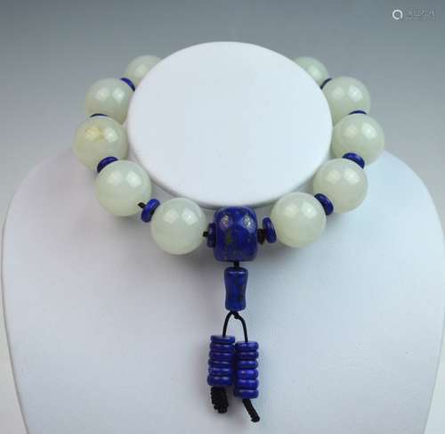 Chinese Jade & Lapis Lazuli Beaded Bracelet