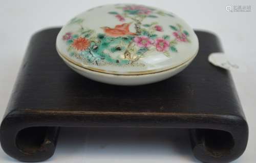 Chinese Famille Rose Bird Porcelain Ink Box