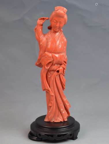 Japanese Coral Carved Figure of A Lady