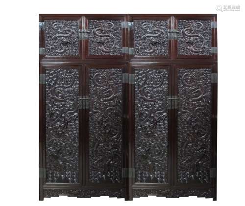 A Set of Cloud and Dragon Carved Rose Wood Cabinet