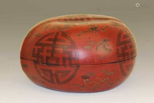 A Chinese Red Laquare Peach Shape Case