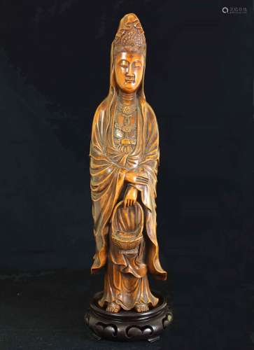 A Chinese Box Wood Guanyin Buddha Statue