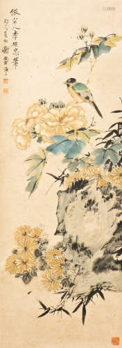 A CHINESE SCROLL PAINTING OF FLORAL AND AVIAN MOTIF, AFTER XUE YALIU