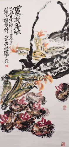 A CHINESE PAINTING OF FRUIT MOTIF, AFTER ZHU QIZHAN