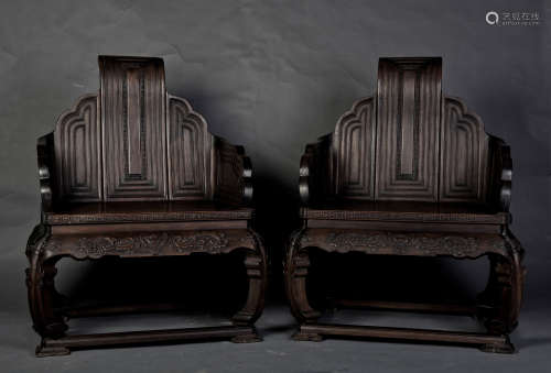 A PAIR OF CHINESE ZITAN OR HARDWOOD CHAIRS