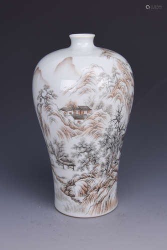 A MEI PORCELAIN VASE OF LANDSCAPE MOTIF