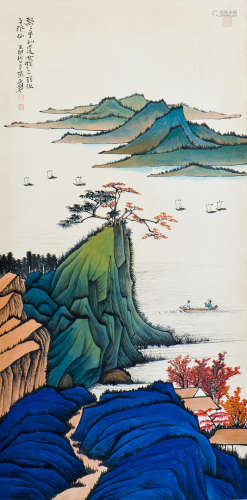 A CHINESE SCROLL PAINTING OF LANDSCAPE, AFTER ZHANG DAQIAN