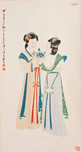 A CHINESE PAINTING OF CHINESE BEAUTIES
