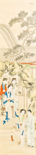 A CHINESE PAINTING WITH FRAME OF FIGURAL MOTIF