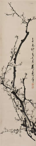 A CHINESE SCROLL PAINTING OF PLUM FLOWERS, AFTER QI GONG