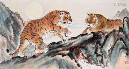 A CHINESE PAINTING OF TIGERS