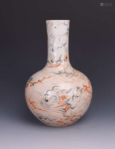 A MARBLE TEXTURE PORCELAIN VASE OF GLOBULAR FORM