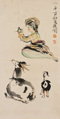 A CHINESE PAINTING OF SHEPERD GIRL, AFTER CHENG SHIFA