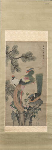 A CHINESE SCROLL PAINTING OF AVIAN MOTIF