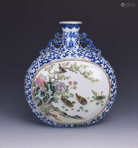 A PORCELAIN FAMILLE ROSE  MOONFLASK VASE