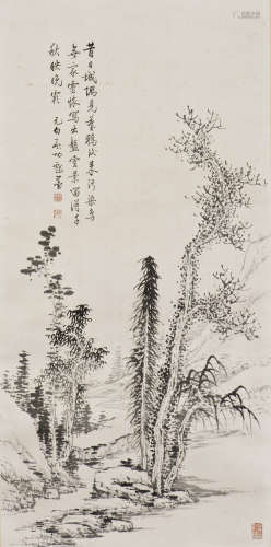A CHINESE SCROLL PAINTING OF LANDSCAPE, AFTER QI GONG