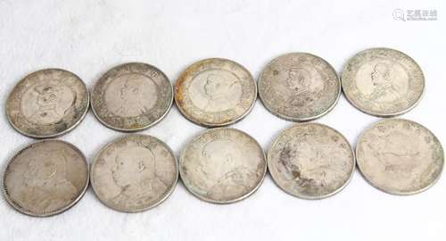 10 CHINESE REPUBLIC SILVER DOLLARS