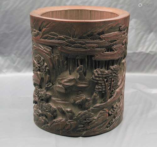 CHINESE BAMBOO CARVED BRUSH POT