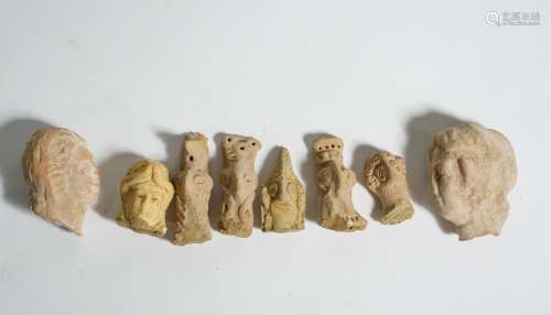 GROUP OF 8 ANCIENT ASSYRIAN CLAY HEADS 