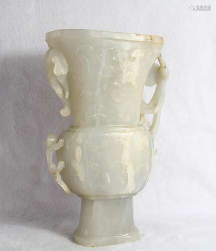 CHINESE WHITE JADE CARVED FLOWER VASE