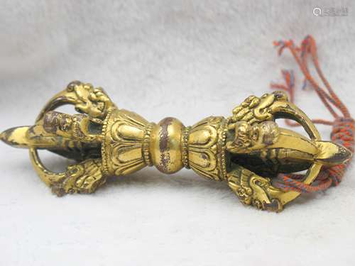 CHINESE QING DYNASTY TIBETAN GILT BRONZE VAJRA