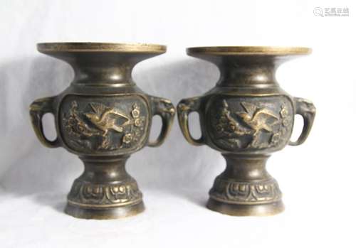 PAIR OF CHINESE BRONZE VASES