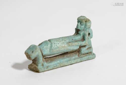 ANCIENT EGYPTIAN FAIENCE FIGURE OF HARPOCRATES WIT