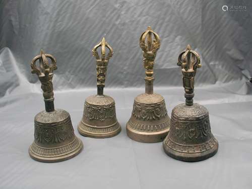 4 CHINESE TIBETAN BRONZE VAJRA BELL