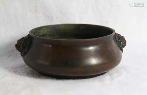 CHINESE BRONZE FOOLION CENSER WITH MARK