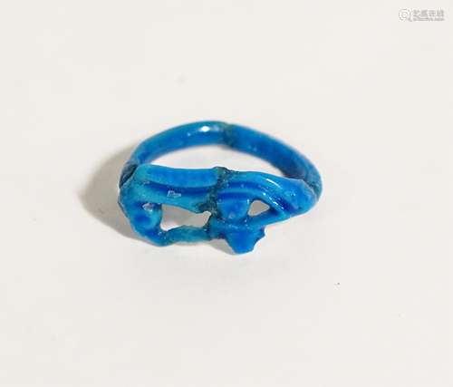 ANCIENT EGYPTIAN BLUE FAIENCE RING, EYE OF HORUS