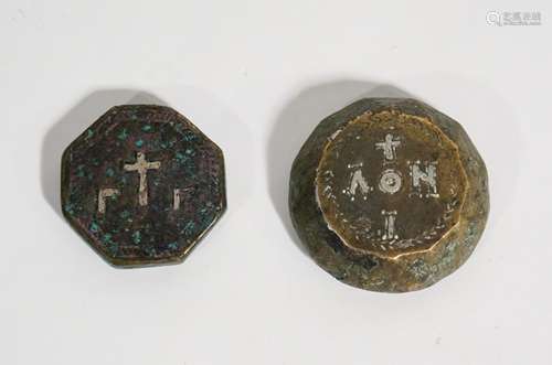 2 ANCIENT BYZANTINE BRONZE WEIGHT