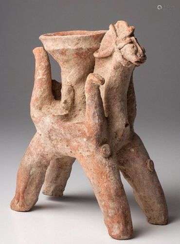 ANCIENT ASSYRIYAN CLAY OFFERING BOWL ON HORSEBACK