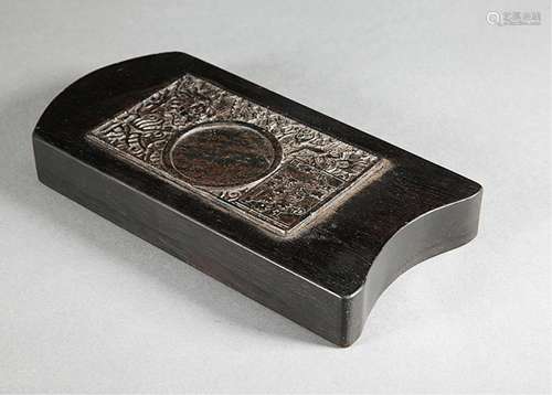 CHINESE ZITAN WOOD CARVED INK PALETTE