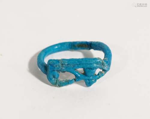 ANCIENT EGYPTIAN BLUE FAIENCE RING, EYE OF HORUS ,