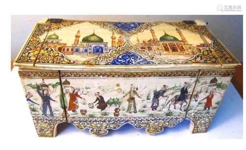 ISLAMIC PERSIAN BONE HAND PAINTED JEWELRY BOX