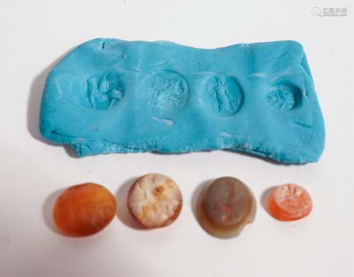 GROUP OF 4 ANCIENT ROMAN AGATE INTAGLIO